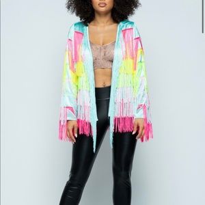 Life of the party Satin fringe Jacket